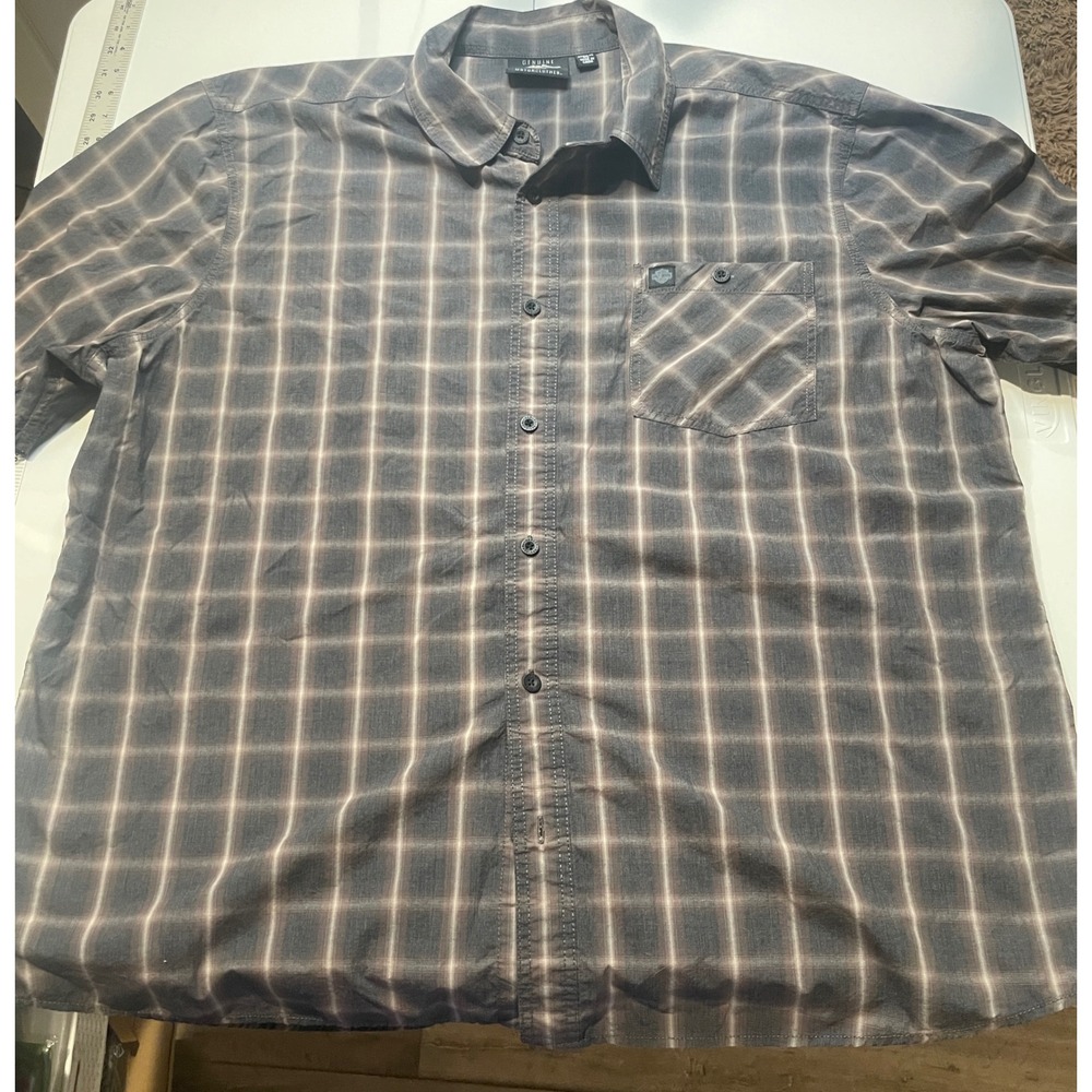 Harley-Davidson Mens 3XL Plaid Short Sleeve Button Up Shirt Grey Brown Cotton